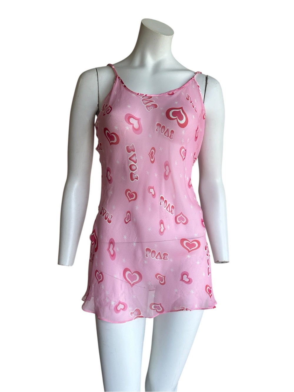 Vintage 90s y2k pink silk slip dress heart printed coquette